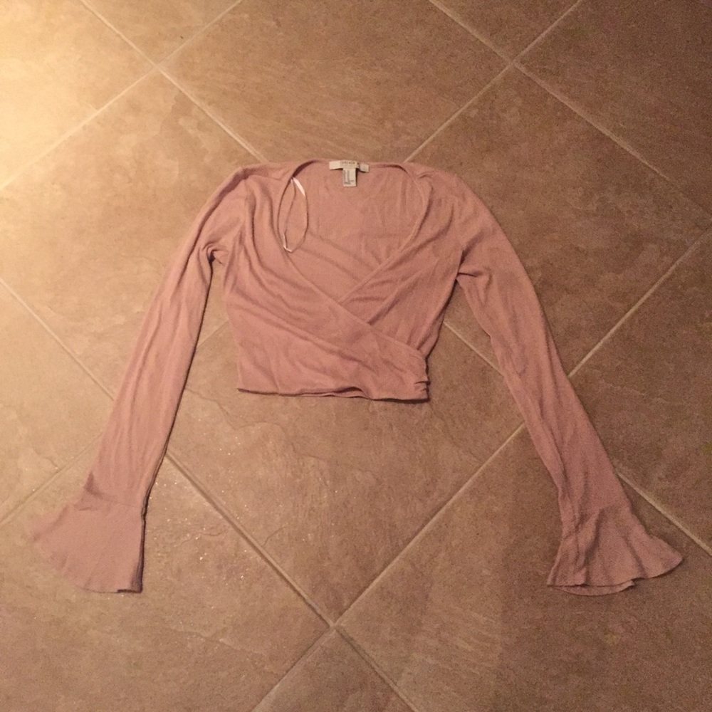 Nude Bell Sleeve Wrap Front Crop